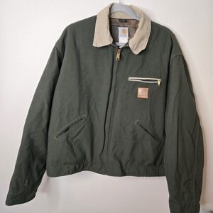 VTG Carhartt Detroit Jacket J129 Olive Green Blanket Lined Mens XXL 2XL READ